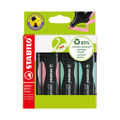 Stabilo Green Boss Highlighters Assorted Pastel 4 Pack