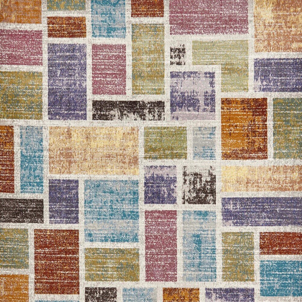 16th Avenue Multi-coloured Block Hallway Runner Rug 37A Geometric Powerloomed Vibrant Mats 60x230cm