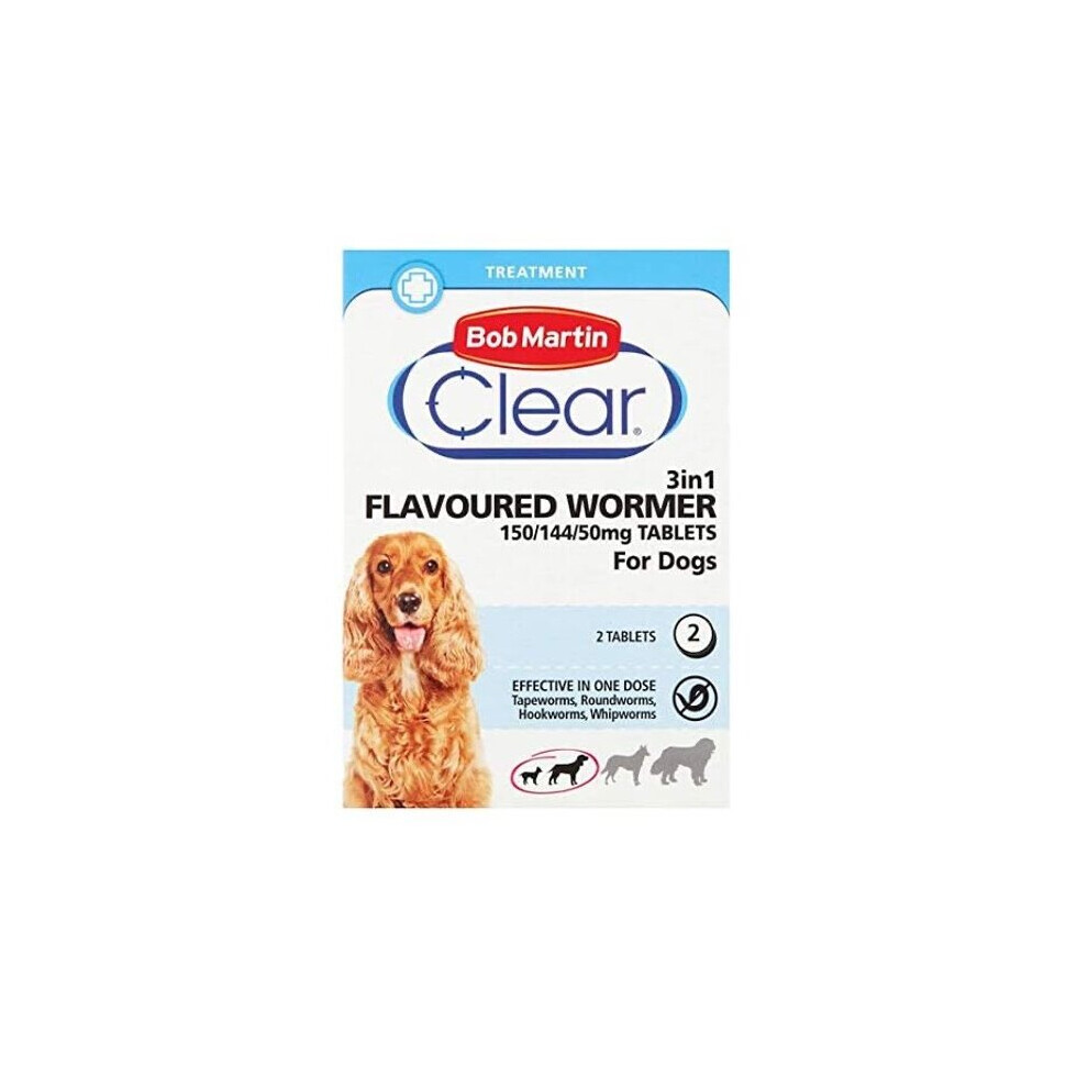 (2 Tablets) Bob Martin Clear 3-in-1 Wormer Tablets For Dogs - 4 Tablets