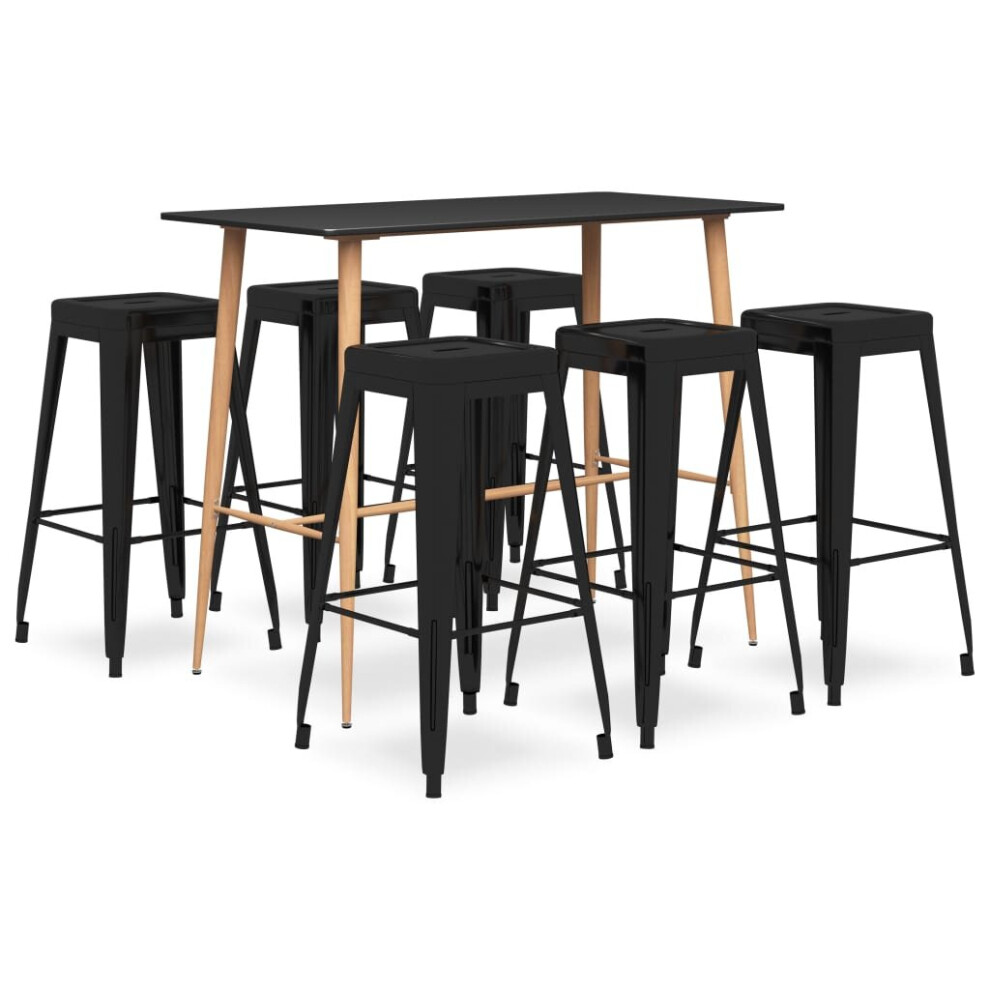 Vidaxl Bar Set 7 Piece Black Dining Room Kitchen Chair Stool Table Furniture
