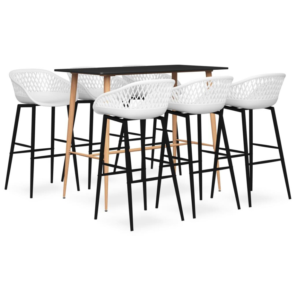 vidaXL 7-Piece Bar Furniture Set with Rectangular Table and Six Stools in Black and White for Home and Commercial Kitchen Dining Spaces - Image 2