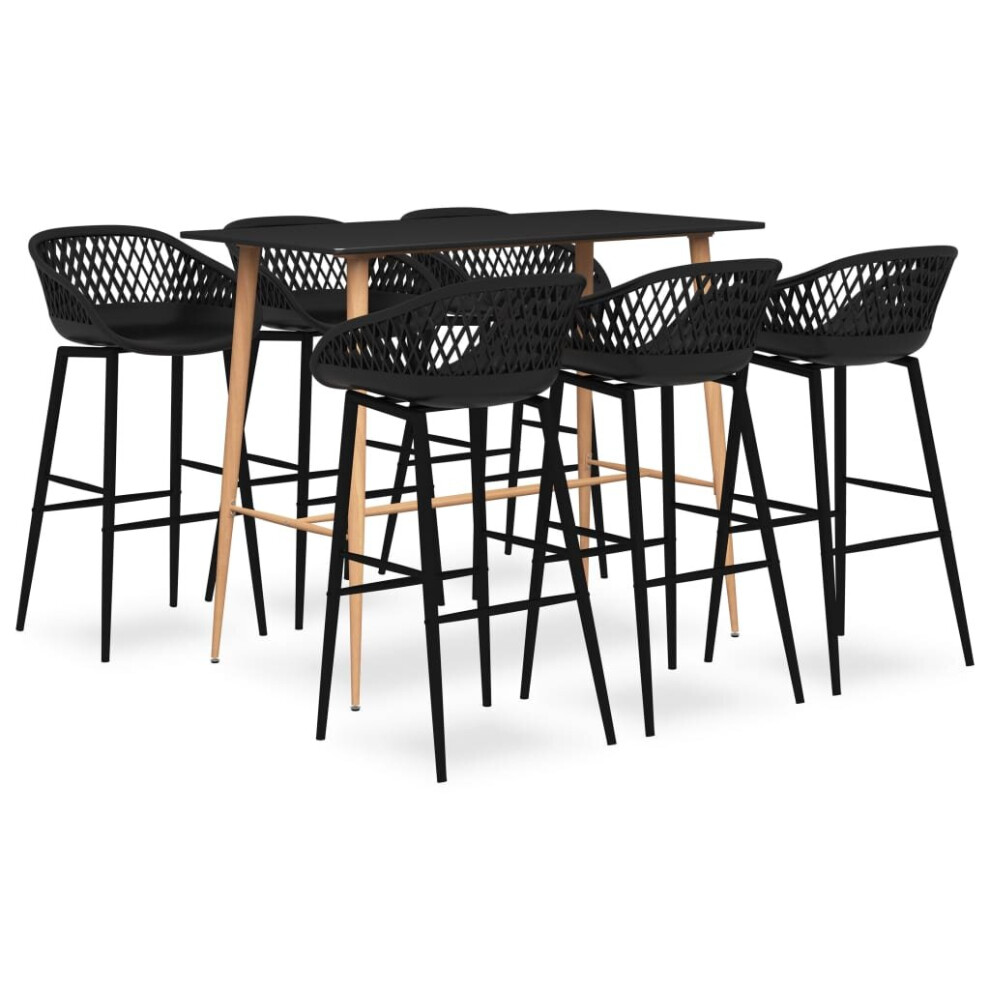 Vidaxl Bar Set 7 Piece Black Dining Room Kitchen Chair Stool Table Furniture