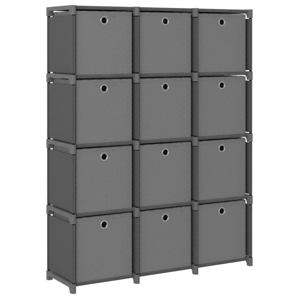 vidaXL 12-Cube Display Shelf with Boxes Grey Fabric Storage Organiser Unit