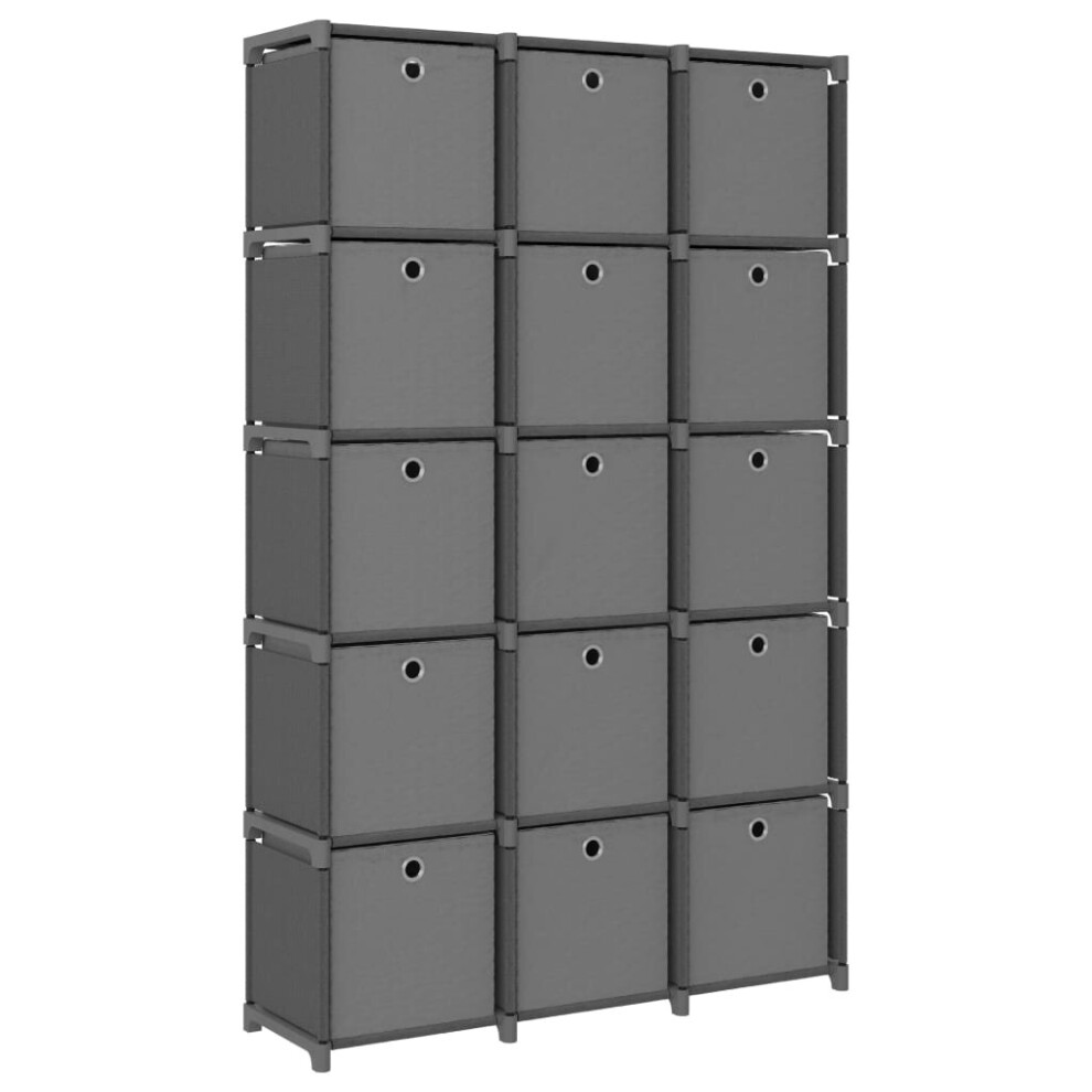 vidaXL 15-Cube Display Shelf with Boxes Grey Fabric Storage Organiser Unit