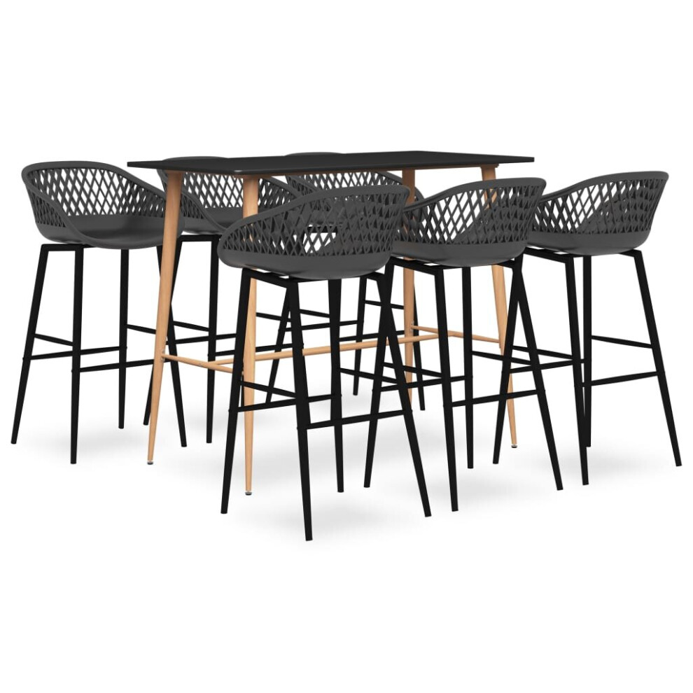 vidaXL Bar Set 7 Piece Black and Grey Kitchen Dining Room Chair Stool Table