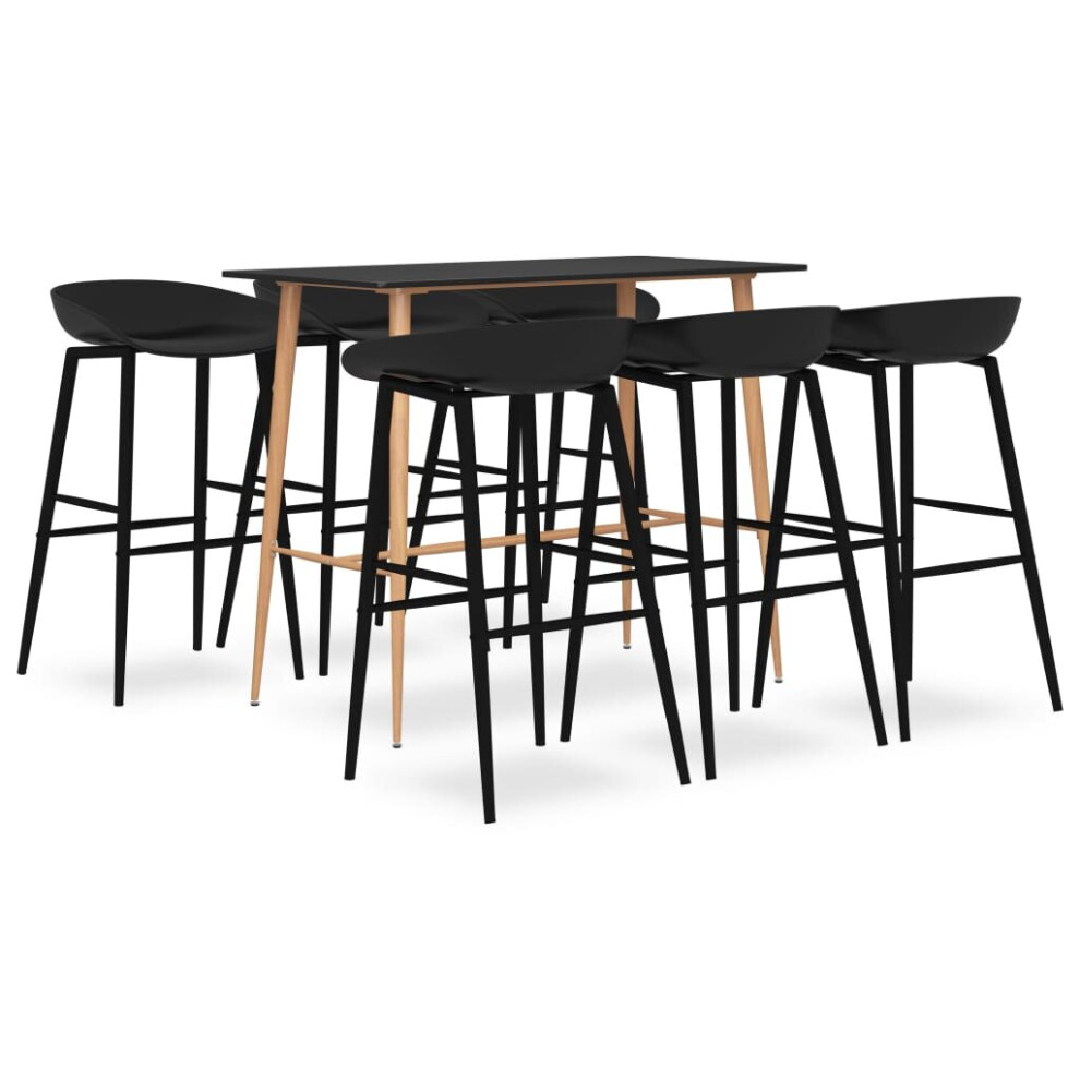 vidaXL Bar Set 7 Piece Black Dining Room Kitchen Chair Stool Table Furniture