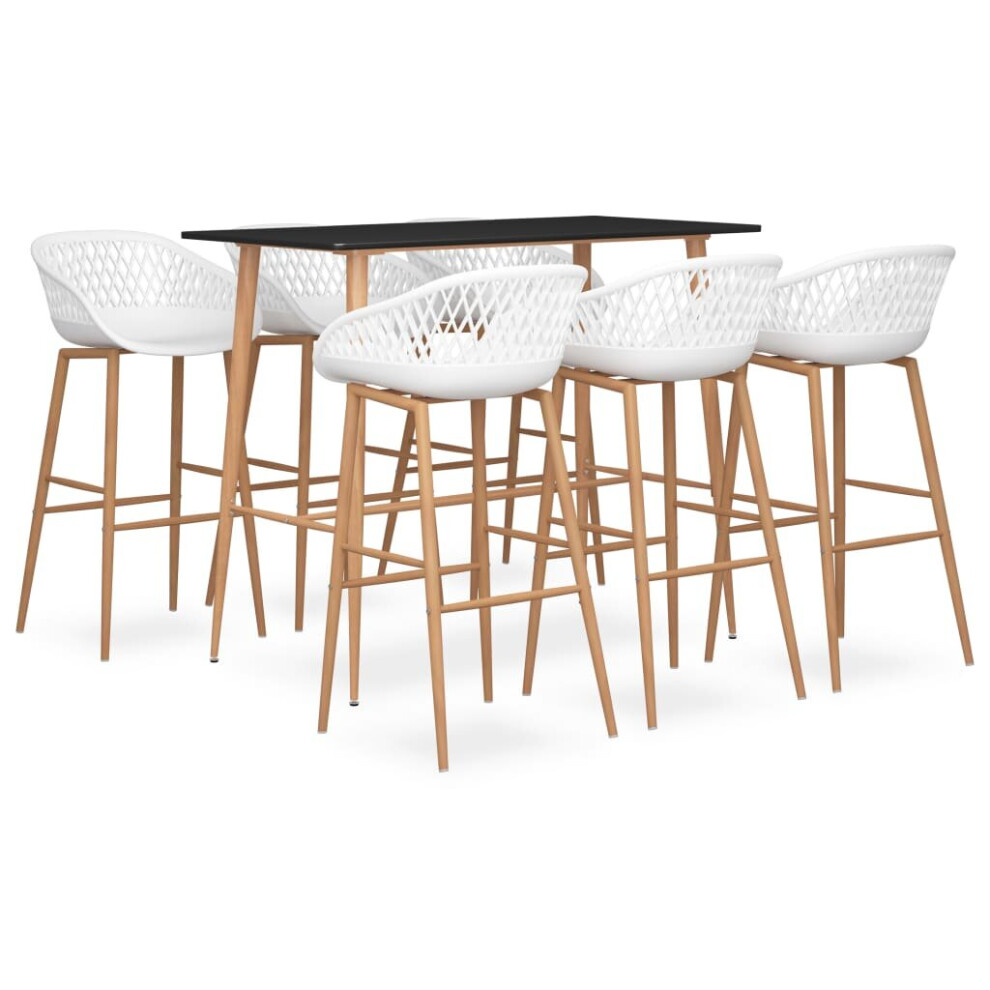 vidaXL Bar Set 7 Piece Black and White Kitchen Dining Room Chair Stool Table