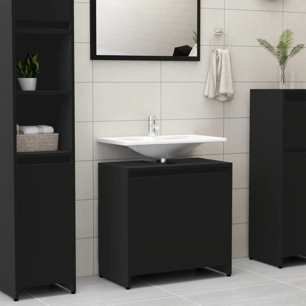 vidaXL Bathroom Cabinet Black Chipboard Washroom Cupboard Under Basin Unit