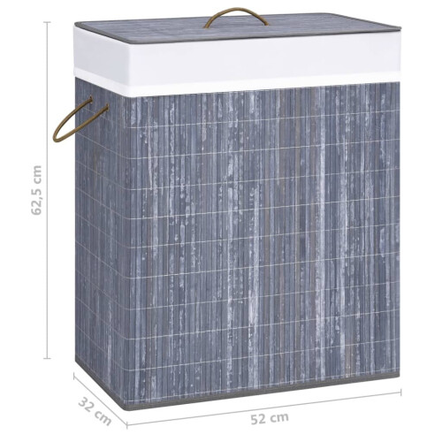 VidaXL vidaXL Bambus-Wäschekorb mit 2 Fächern Grau 100 L 2