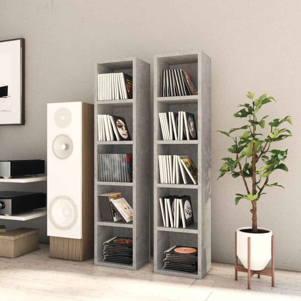 vidaXL 2x CD Cabinets Concrete Grey Chipboard Media Storage Rack Unit Bookcase