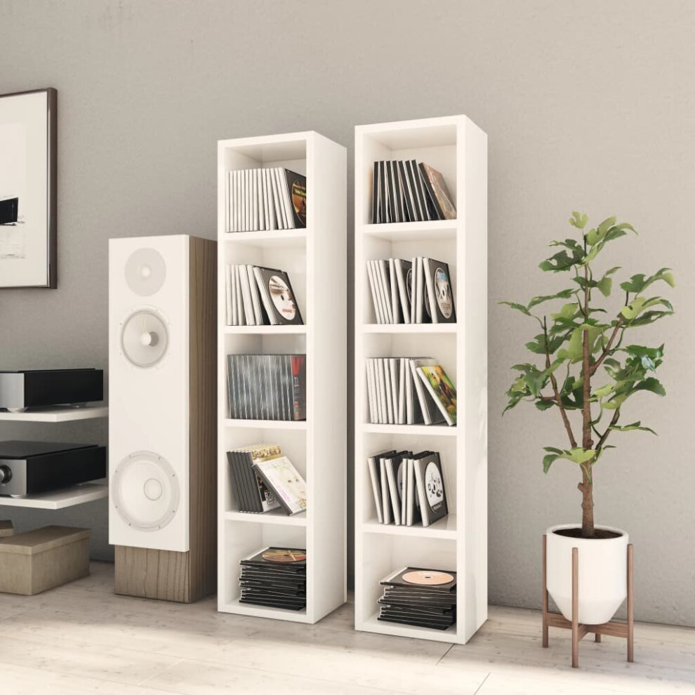 vidaXL 2x CD Cabinets High Gloss White Chipboard Media Storage Rack Bookcase