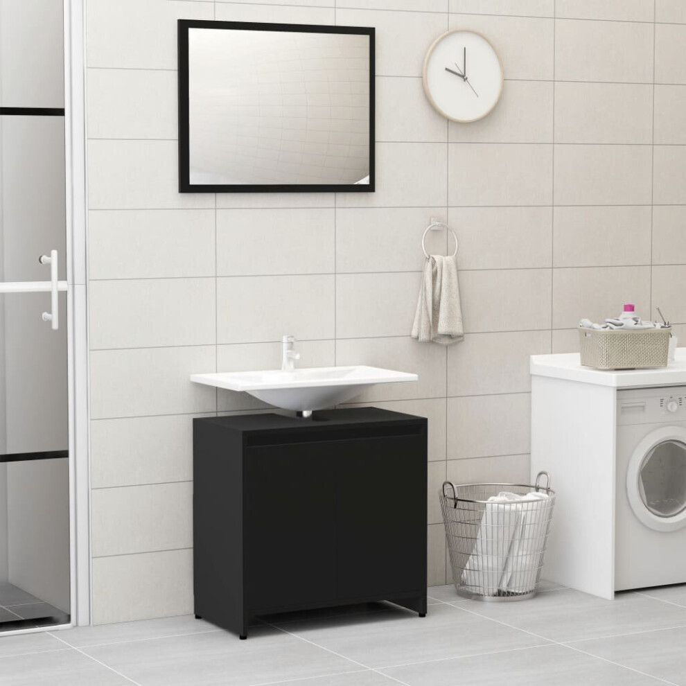 vidaXL Bathroom Furniture Set Black Chipboard Washroom Cabinet Unit Organiser