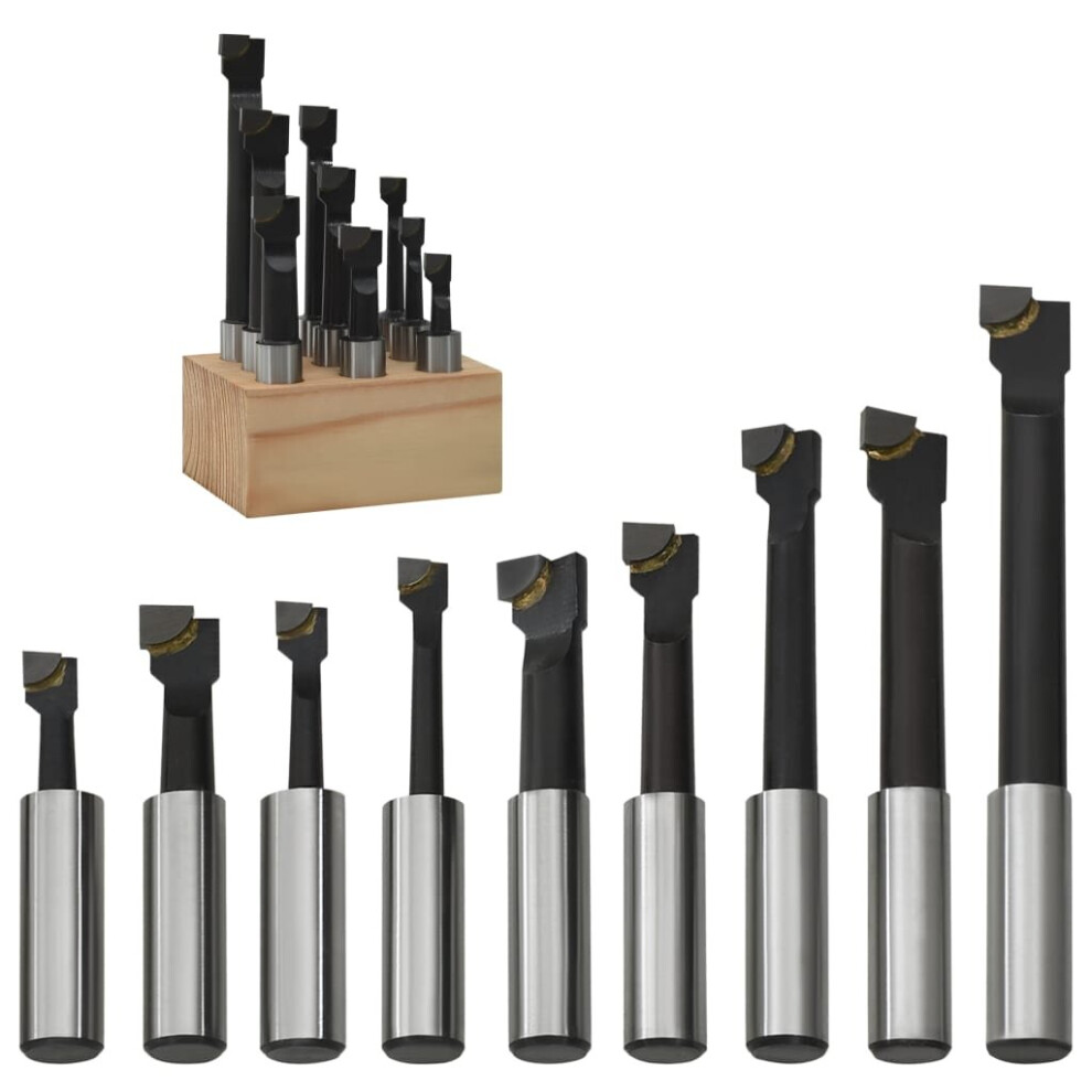 vidaXL 9x Boring Cutters 12 mm with Wood Base Lathe Milling Tool Kit Hardware