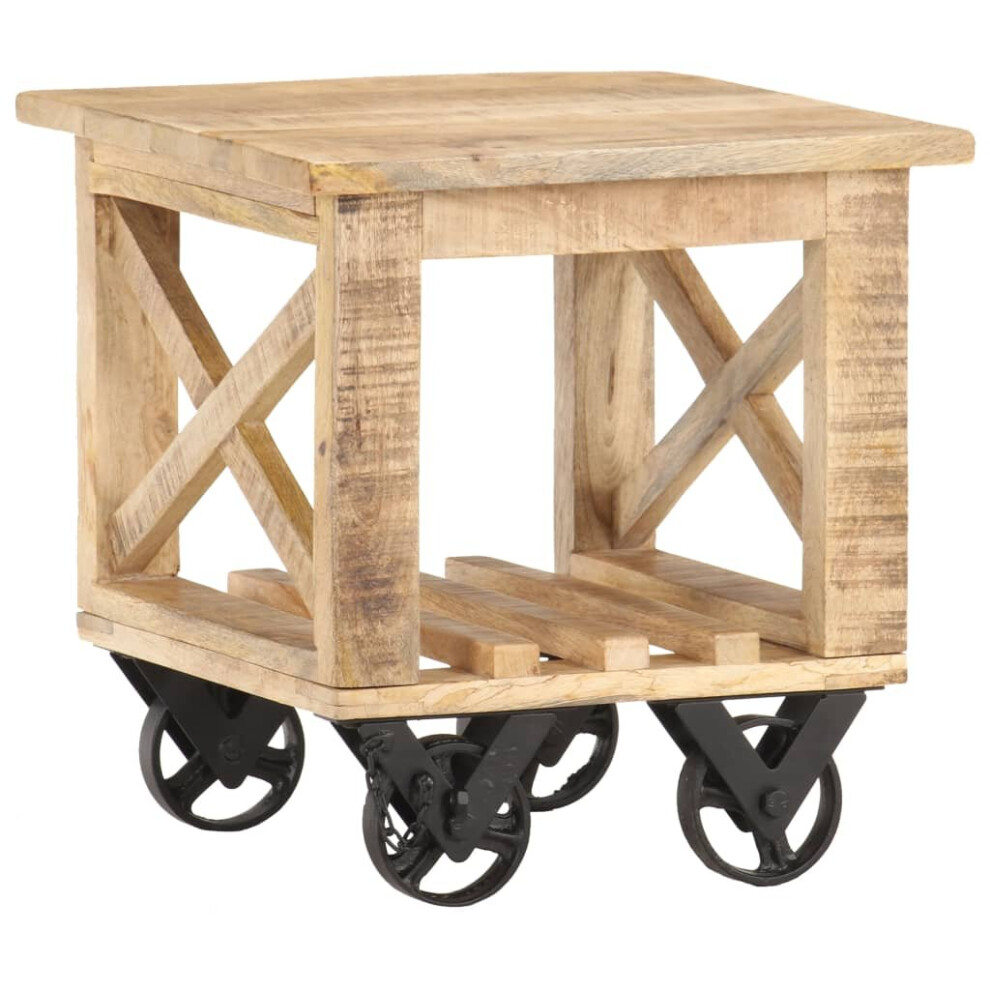 Vidaxl Rough Mango Wood Side Table With Wheels End Coffee Table Furniture