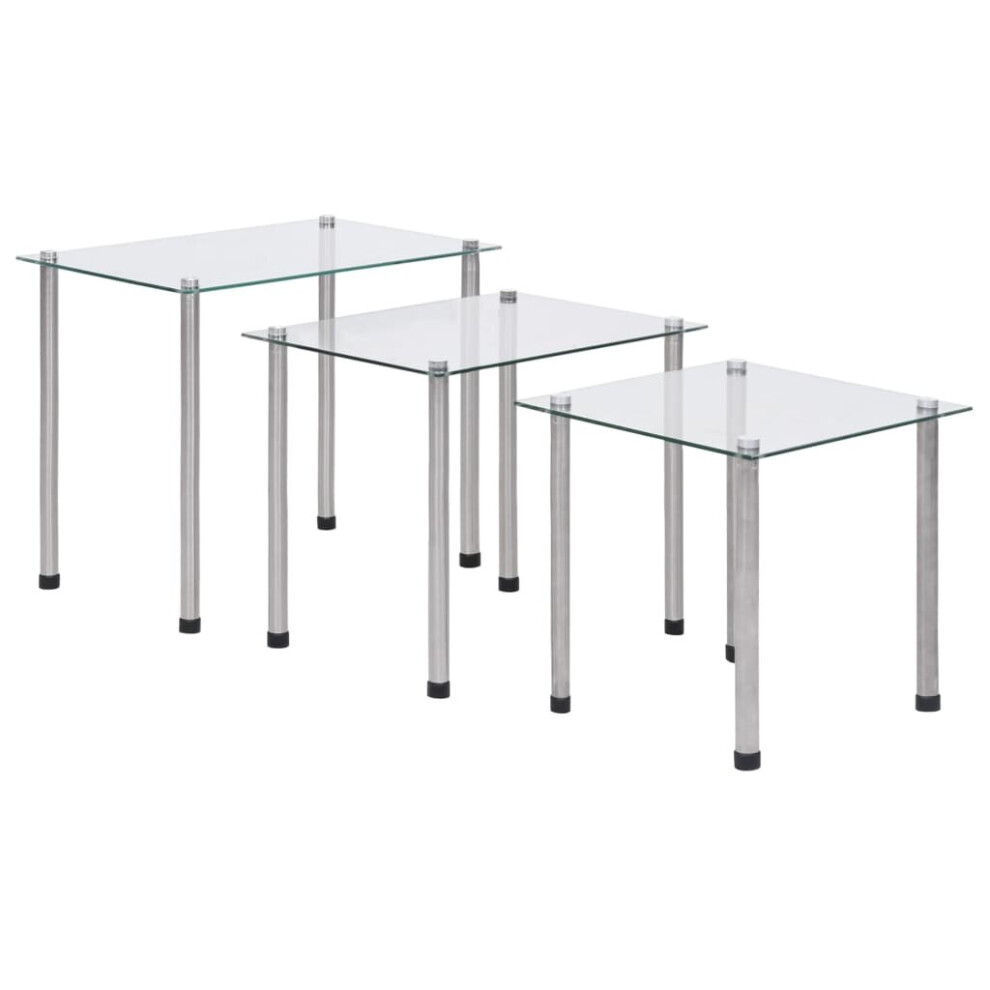vidaXL 3x Nesting Tables Transparent Tempered Glass Stackable Accent End Table