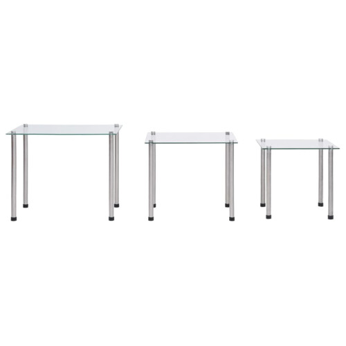 VidaXL vidaXL 3x Nesting Tables Transparent Tempered Glass Stackable Accent End Table 1
