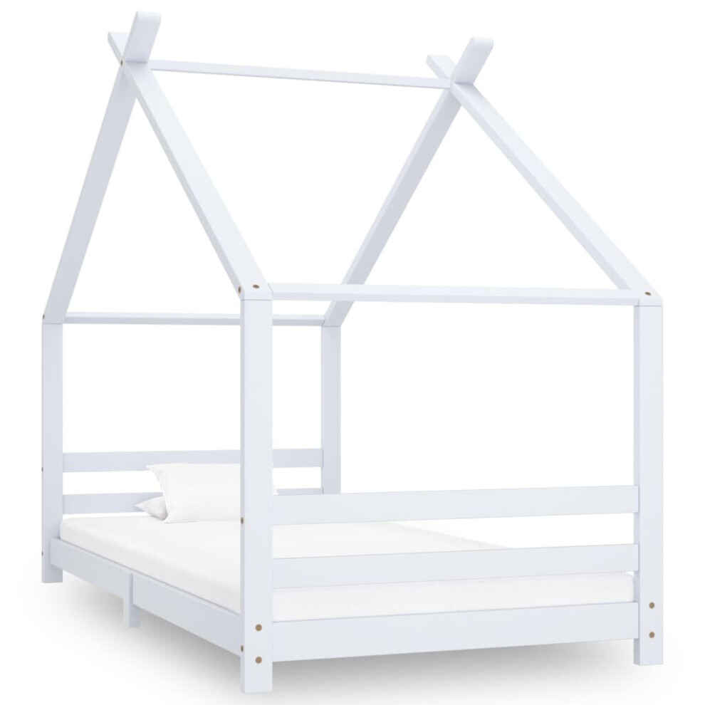 vidaXL Solid Pine Wood Kids Bed Frame White 90x200 cm Home Bedstead Furniture