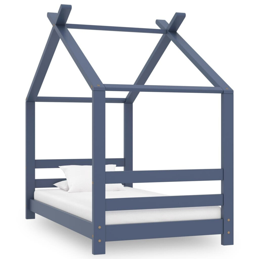 Vidaxl Solid Pine Wood Kids Bed Frame Grey Toddler Children Bedstead Furniture