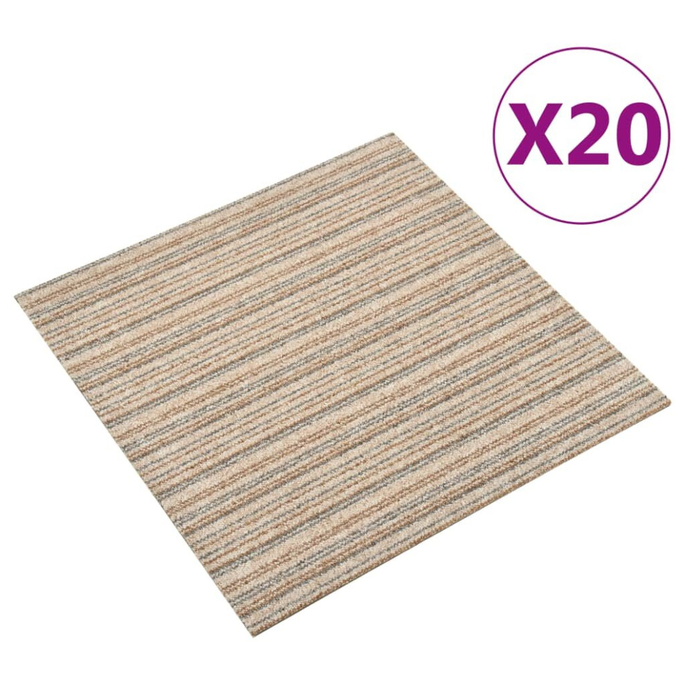 vidaXL 20x Carpet Floor Tiles 5 mÂ² 50x50 cm Striped Beige Flooring Mat Office