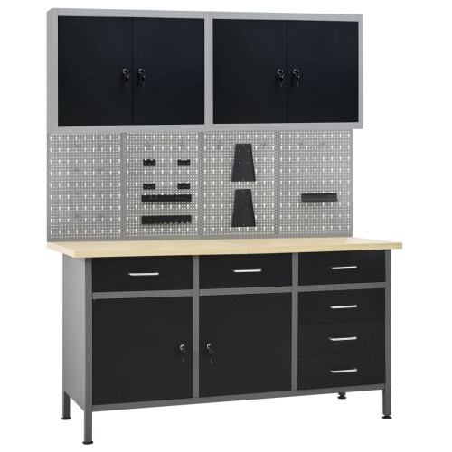 VidaXL vidaXL Workbench with Four Wall Panels and Two Cabinets Work Table Workstation