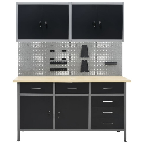 VidaXL vidaXL Workbench with Four Wall Panels and Two Cabinets Work Table Workstation 2