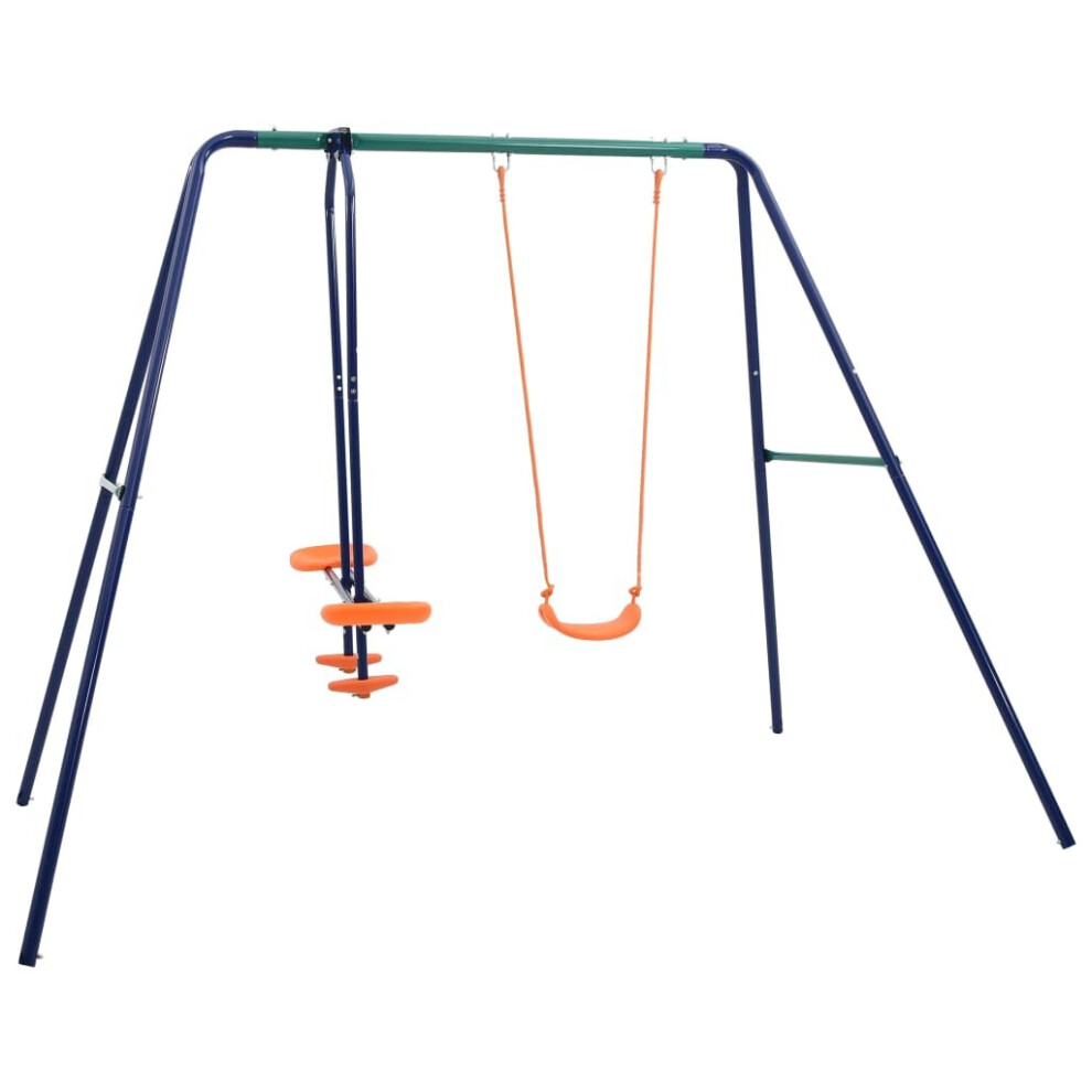 vidaXL Swing Set With 3 Seats Steel Backyard Playground Playset Sky Scooter