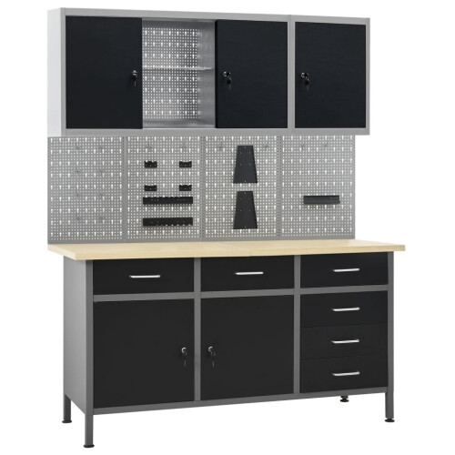 VidaXL vidaXL Workbench with Four Wall Panels and Two Cabinets Work Table Workstation