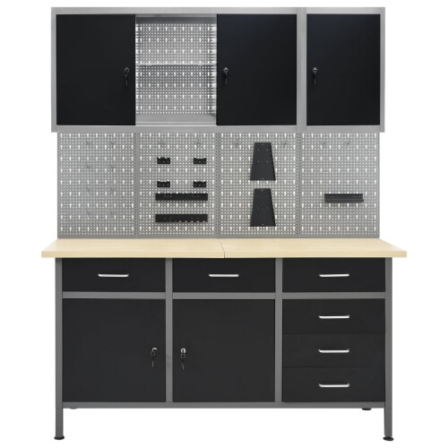 VidaXL vidaXL Workbench with Four Wall Panels and Two Cabinets Work Table Workstation 2