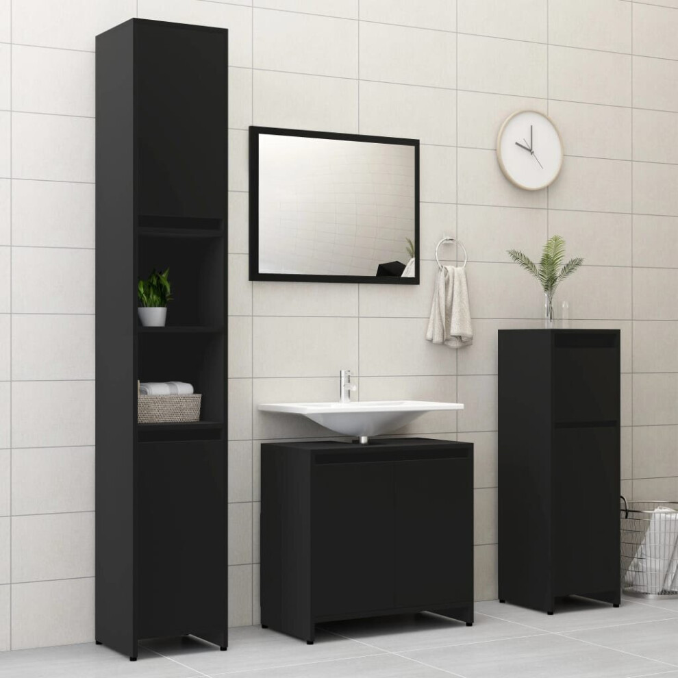 vidaXL Bathroom Furniture Set 4 Piece Black Chipboard Washroom Cabinet Unit