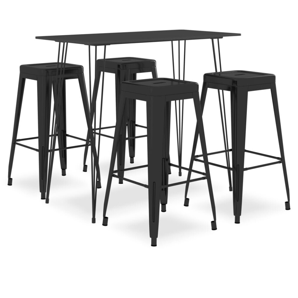 vidaXL Bar Set 5 Piece Black Dining Room Kitchen Chair Stool Table Furniture