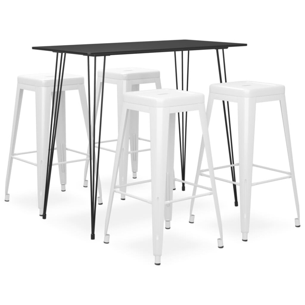 vidaXL Bar Set 5 Piece Black And White Dining Room Kitchen Chair Stool Table