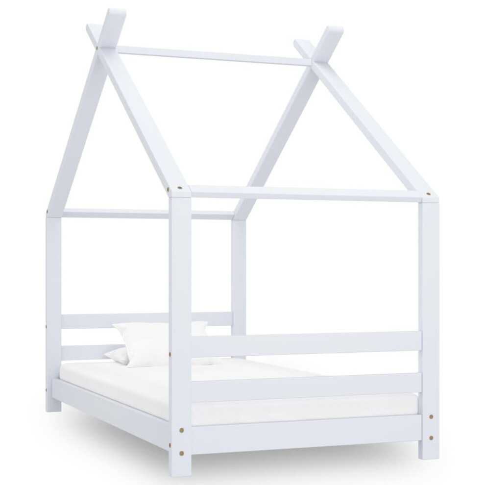 vidaXL Solid Pine Wood Kids Bed Frame White 80x160 cm Home Bedstead Furniture