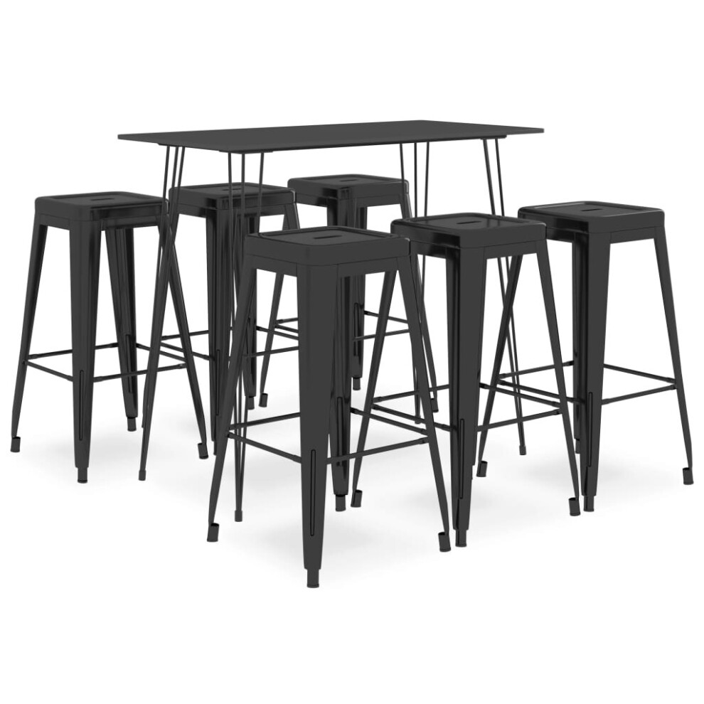 vidaXL Bar Set 7 Piece Black Dining Room Kitchen Chair Stool Table Furniture