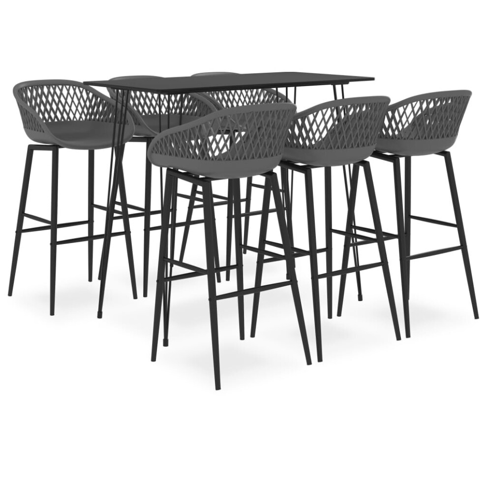 vidaXL Bar Set 7 Piece Black and Grey Kitchen Dining Room Chair Stool Table