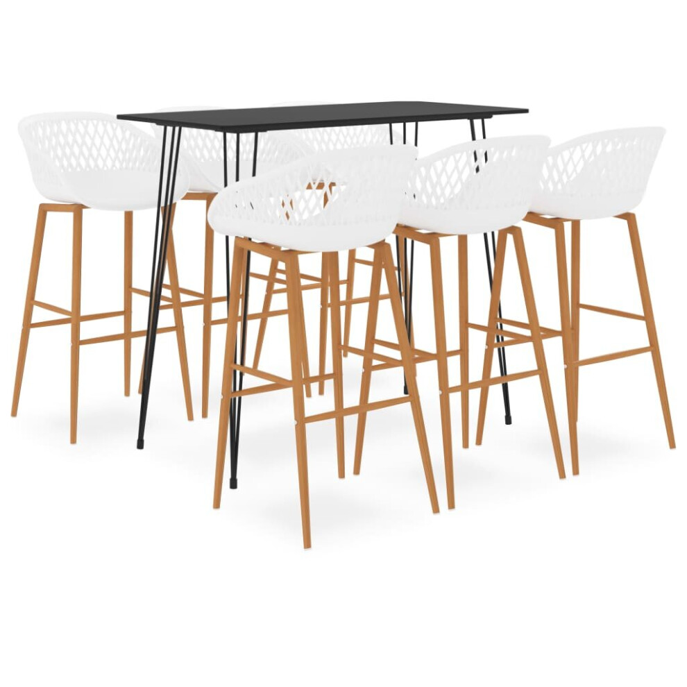 Vidaxl Bar Set 7 Piece Black And White Kitchen Dining Room Chair Stool Table