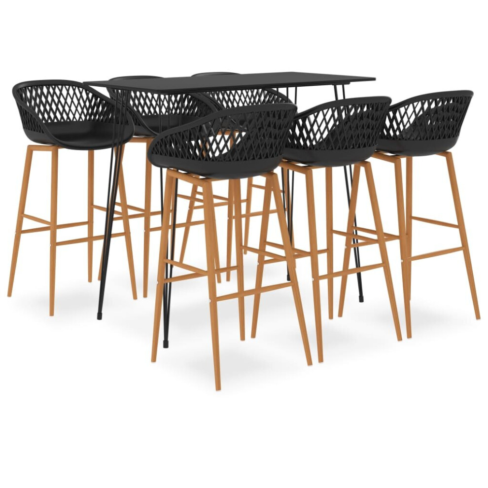 vidaXL Bar Set 7 Piece Black Dining Room Kitchen Chair Stool Table Furniture