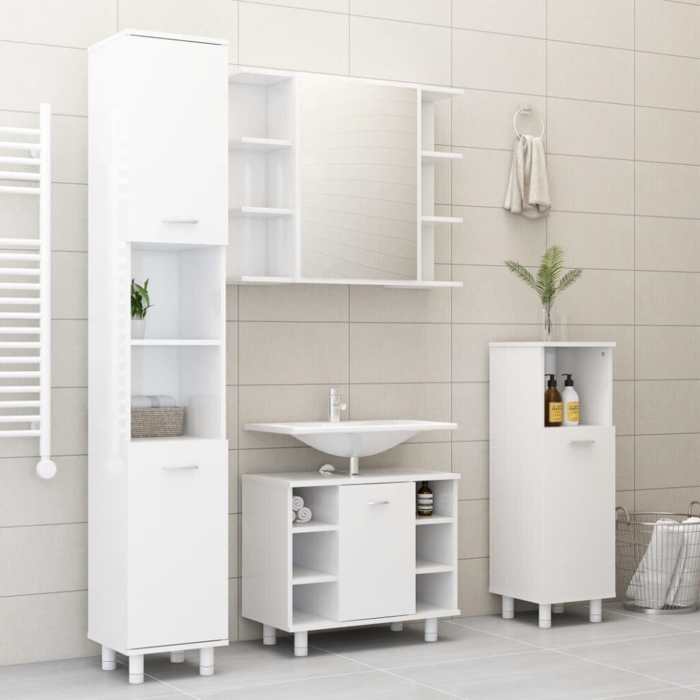 vidaXL Bathroom Furniture Set 4 Piece High Gloss White Chipboard Vanity Unit