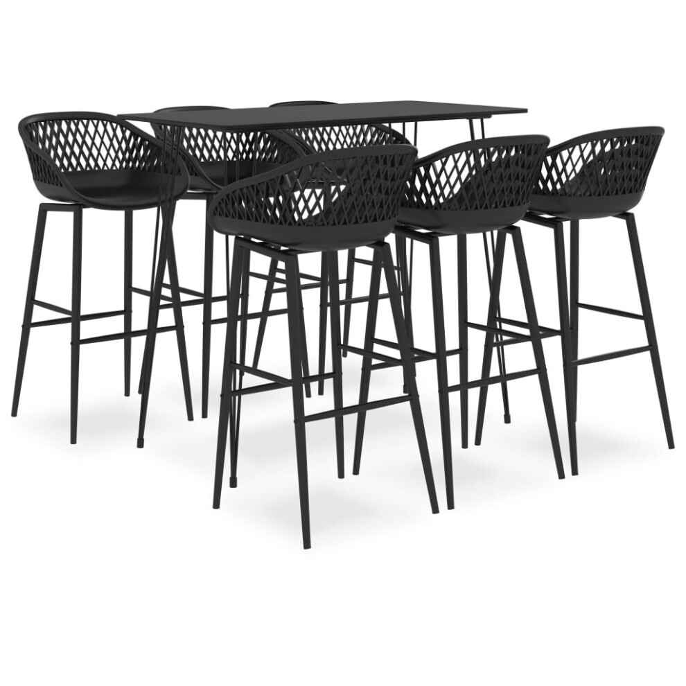 vidaXL Bar Set 7 Piece Black Dining Room Kitchen Chair Stool Table Furniture