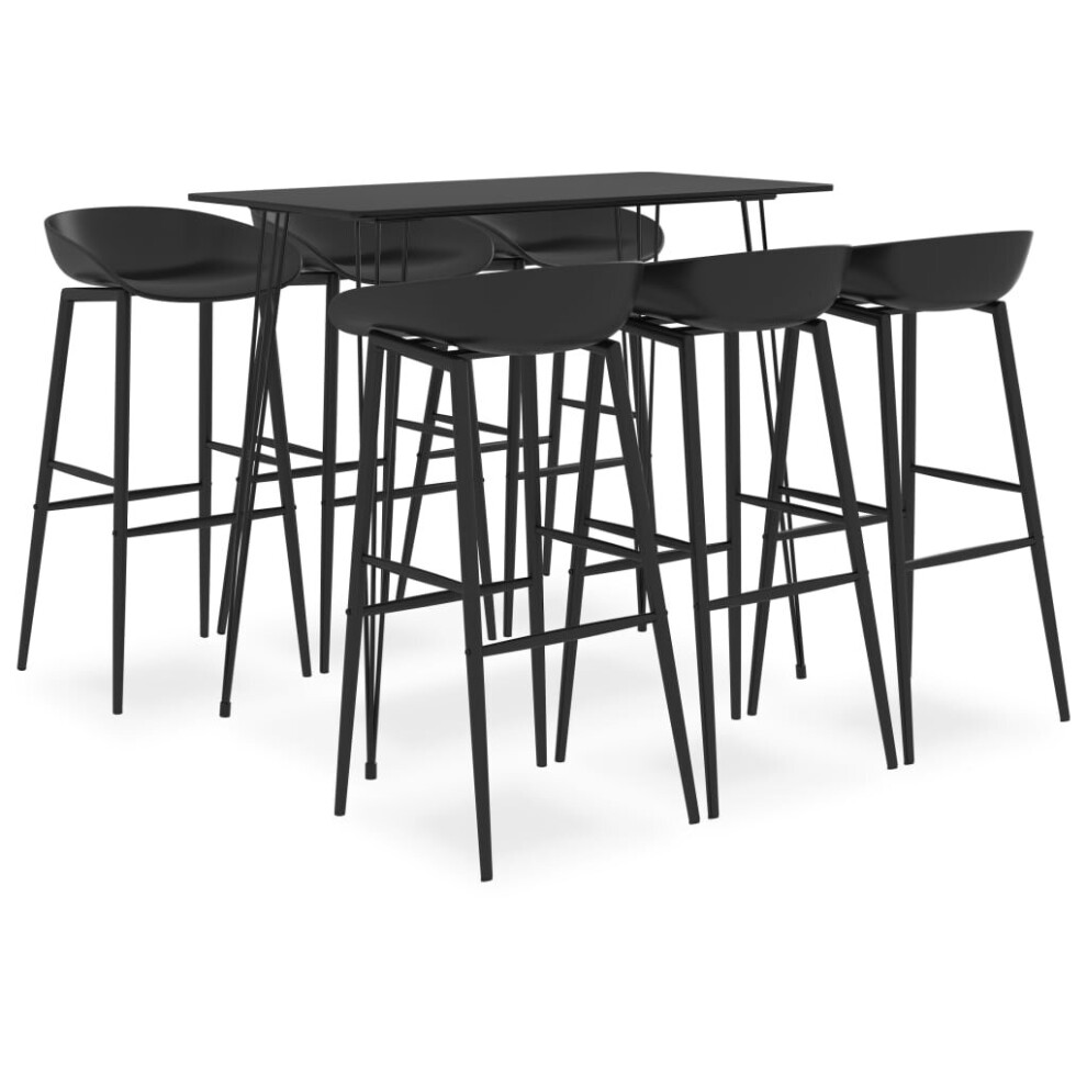 Vidaxl Bar Set 7 Piece Black Dining Room Kitchen Chair Stool Table Furniture