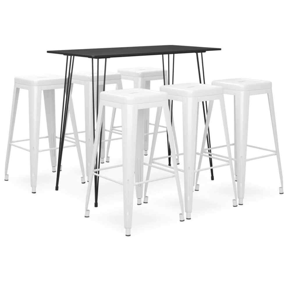 vidaXL Bar Set 7 Piece Black and White Kitchen Dining Room Chair Stool Table