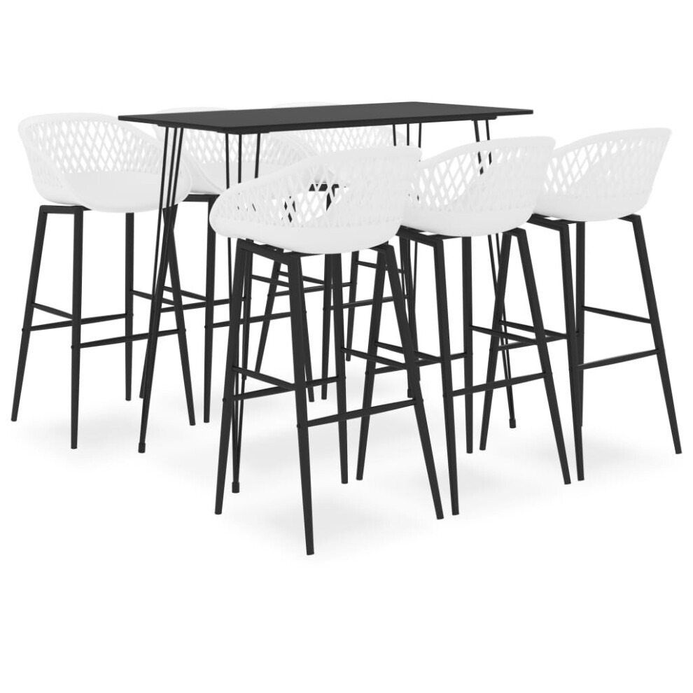 vidaXL Bar Set 7 Piece Black and White Kitchen Dining Room Chair Stool Table