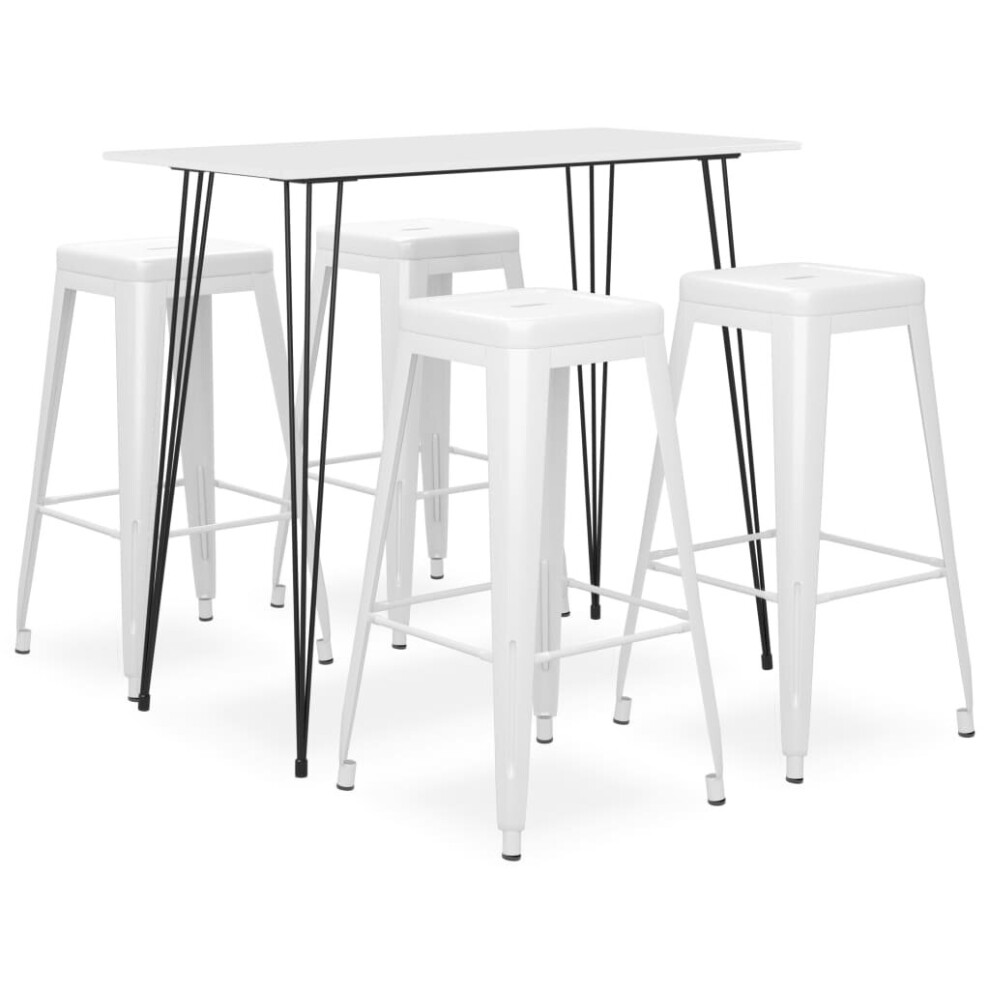 vidaXL Bar Set 5 Piece White Dining Room Kitchen Chair Stool Table Furniture