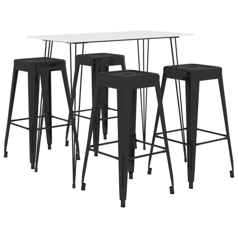 vidaXL Bar Set 5 Piece White and Black Kitchen Dining Room Chair Stool Table