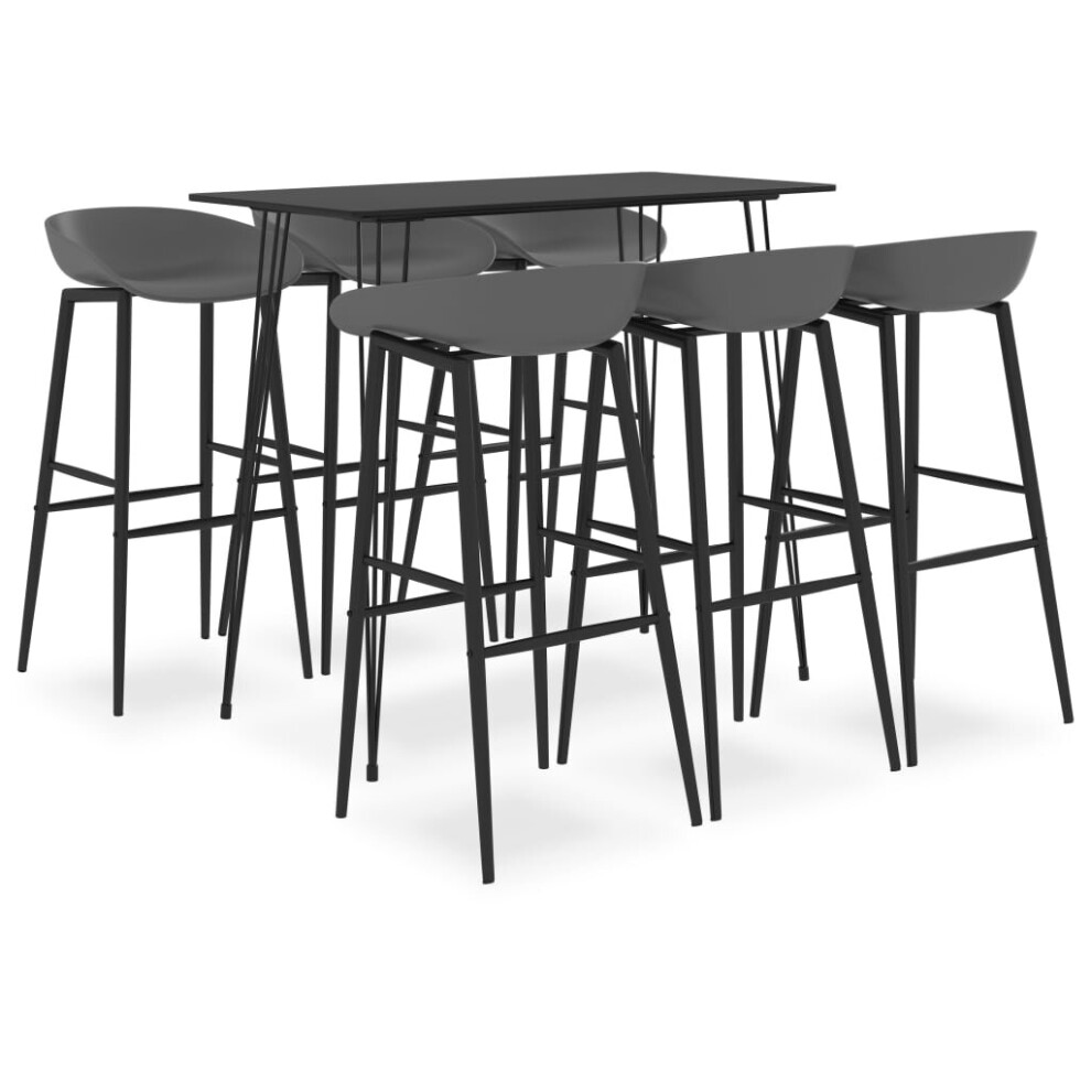 Vidaxl Bar Set 7 Piece Black And Grey Kitchen Dining Room Chair Stool Table