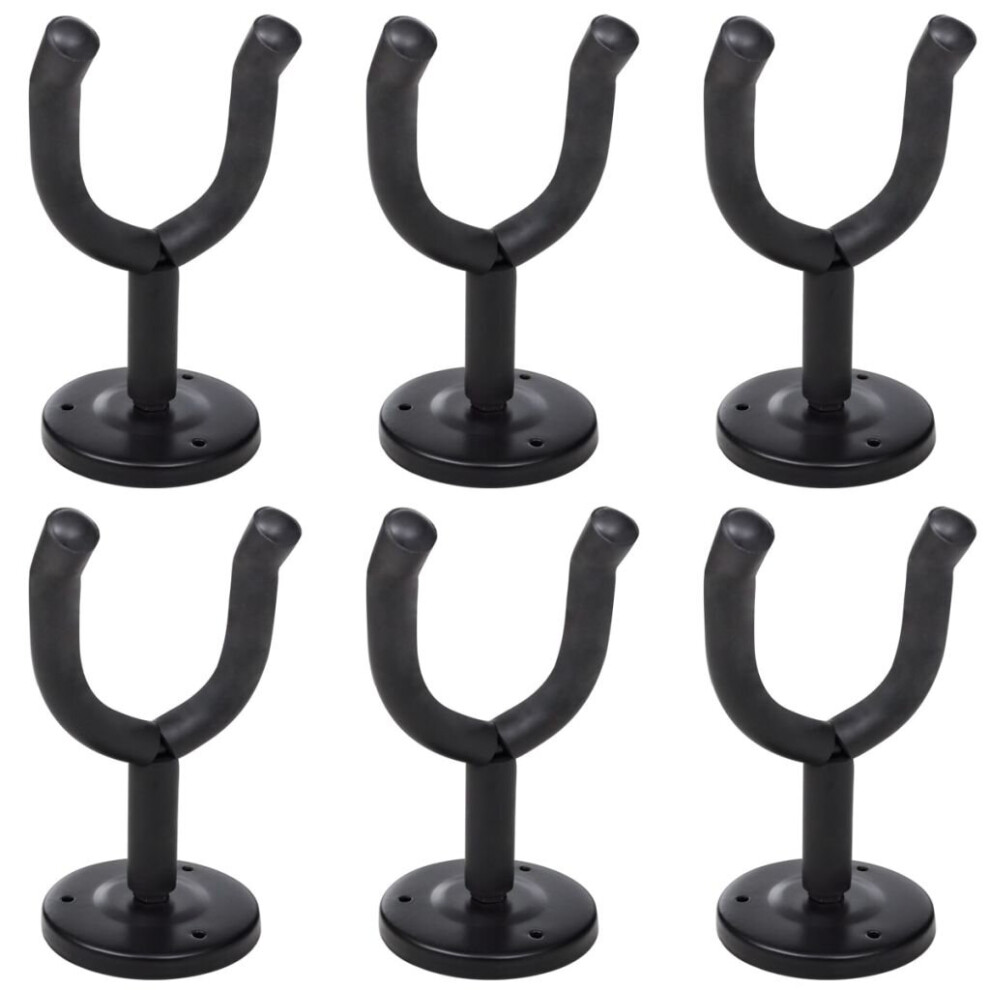 6 High Quality Guitar Bass Wall Mounted Brackets Hangers Hooks Holders Black