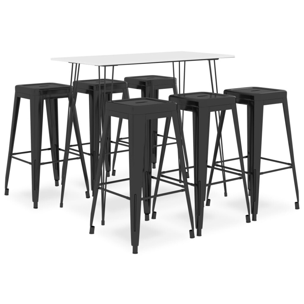 vidaXL Bar Set 7 Piece White and Black Kitchen Dining Room Chair Stool Table