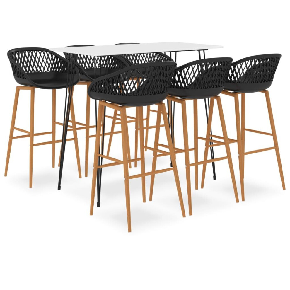 vidaXL Bar Set 7 Piece White and Black Kitchen Dining Room Chair Stool Table