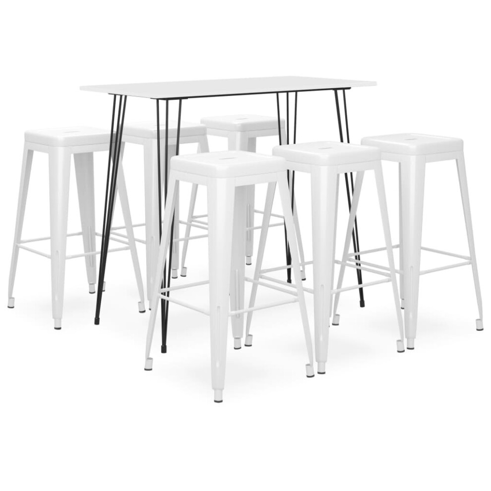 vidaXL Bar Set 7 Piece White Dining Room Kitchen Chair Stool Table Furniture