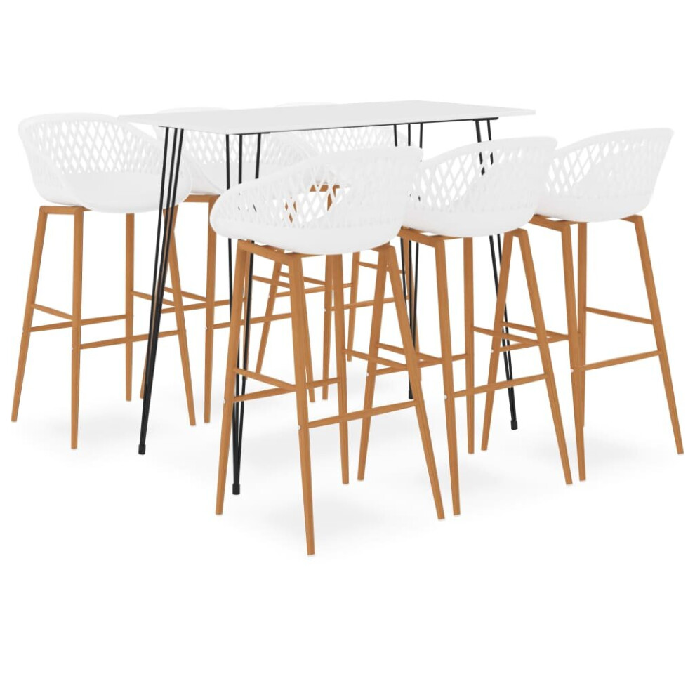 Vidaxl Bar Set 7 Piece White Dining Room Kitchen Chair Stool Table Furniture