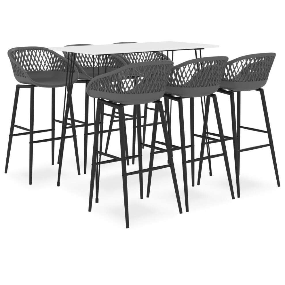 vidaXL Bar Set 7 Piece White and Grey Kitchen Dining Room Chair Stool Table